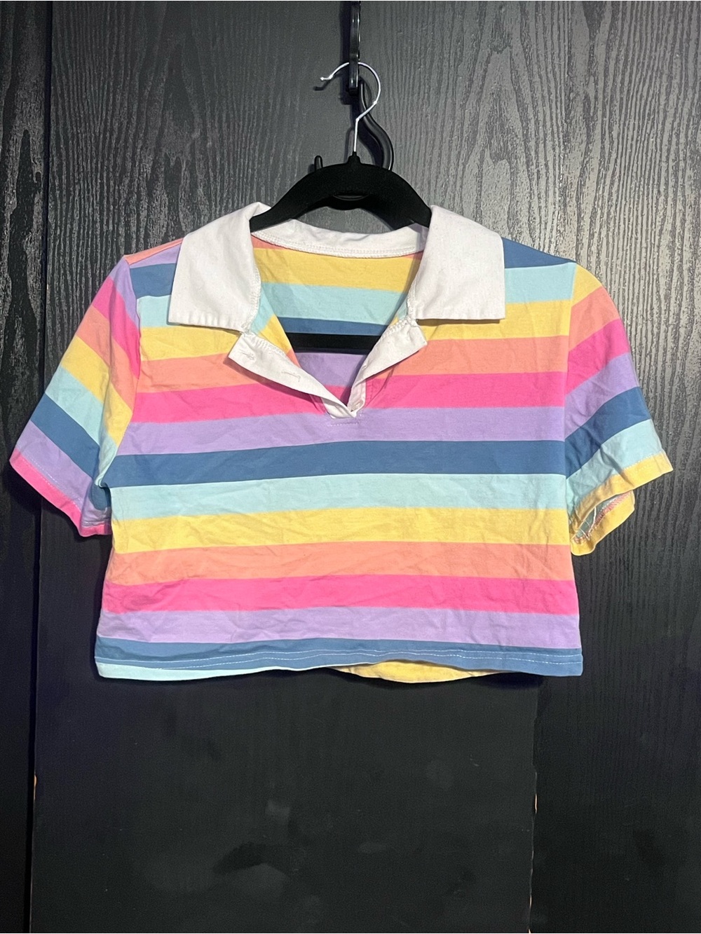 Striped Pastel Rugby Crop Top with White Collar